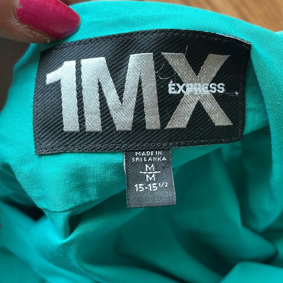 ❤️5/$13Express 1MX aqua dress shirt - Picture 7 of 7
